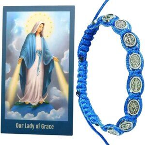 Miraculous Medal Bracelet Blue Paracord Metal Charms Religious Jewelry for Women